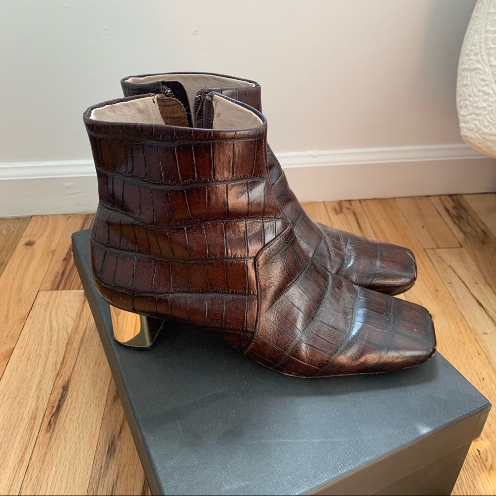 Nanushka Brown Croc Print Ankle Boots